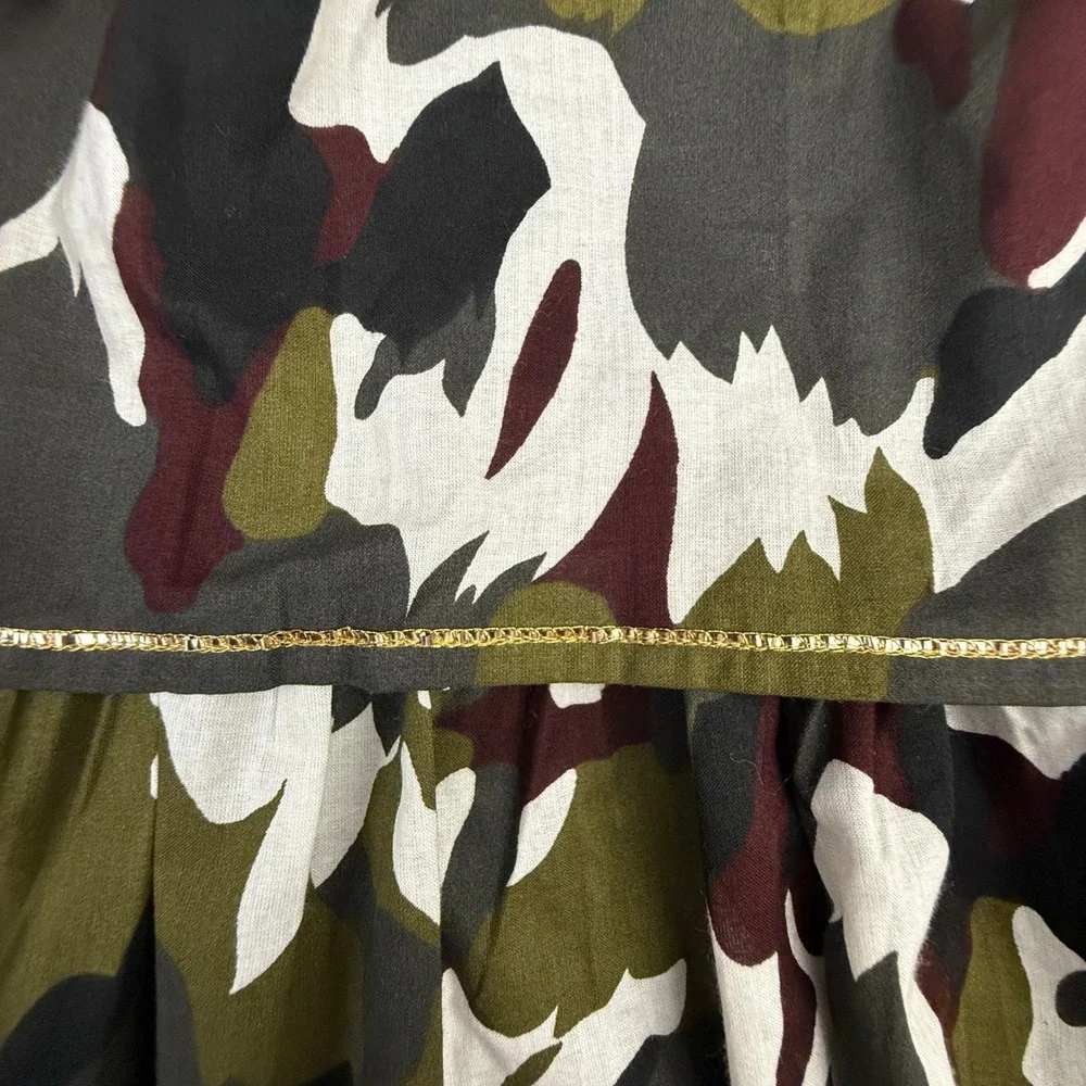 Lane Bryant Skirt Womens 14/16 Green Camo Tiered Ruffle Metallic Trim Cotton NWT - Picture 3 of 9